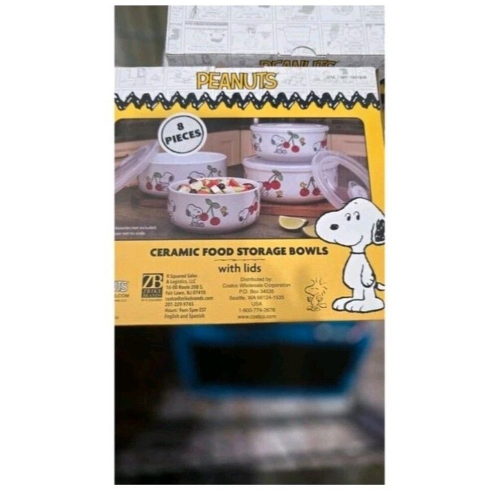 PEANUTS Snoopy Woodstock Ceramic Food Storage Bowls Vented Lids Set of 4 NWT